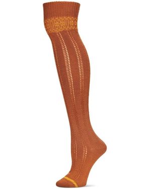 Memoi Fair Isle Border Wool Blend Over The Knee Warm Sock - Brown
