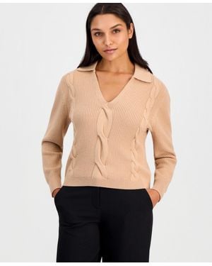 Tahari The Marjorie Cable-knit Collared Sweater - Black