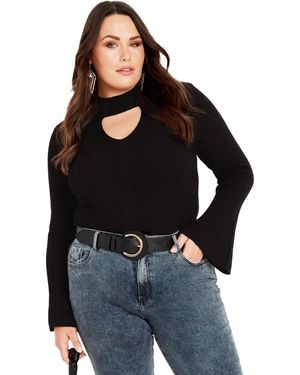 Avenue Plus Size Zoe Ribbed Knit Sweater - Black
