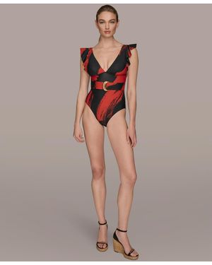 Donna Karan Donna Karan Belted Flutter-sleeve One-piece Swimsuit - Red