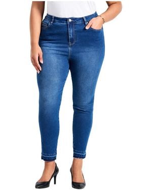 Avenue Plus Size Butter Skinny Frayed Hem Jean - Blue