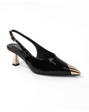 BERNESS Patent Heels And Toe Cap Slingback Pumps - Black
