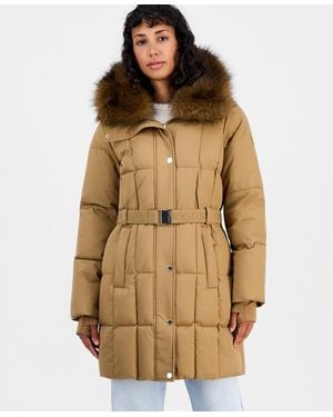 Michael Kors Hooded Quilted Faux-fur-trim Puffer Coat - Natural