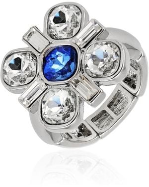 Tahari Tone Blue And Clear Glass Stone Statement Stretch Ring