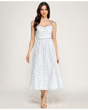 Seni & Cade Floral Sweetheart Neck Midi Dress - White