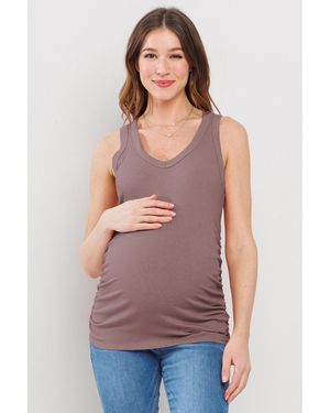 Hello Miss Maternity Side Ruched Ribbed Tank Top - Purple