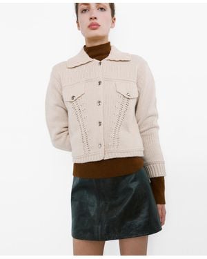 Mango Polo Collar Knitted Jacket - White