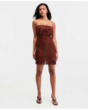 BarIII Floral Crochet Strapless Mini Dress - Red