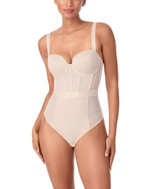 DKNY Sheers Strapless Mesh-panel Thong Bodysuit Dk6008 - White