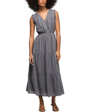 Lucky Brand Lace Trim Tiered V-neck Midi Dress - Gray