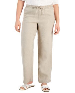 Charter Club Petite 100% Linen Drawstring Pants - Natural