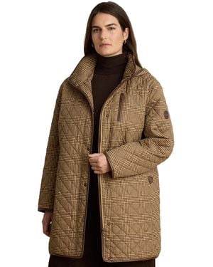 Ralph Lauren Plus Size Hooded Quilted Faux-suede-trim Coat - Brown