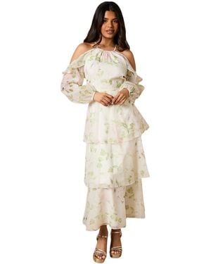 Oasis Organza Cold Shoulder Midi Dress - White