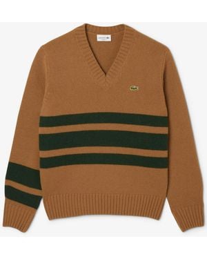 Lacoste Striped V-neck Sweater - Green