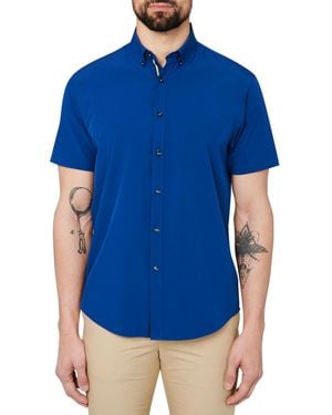Society of Threads Regular Fit 4-way Stretch Performance Solid Short Sleeve Button Down - Blue