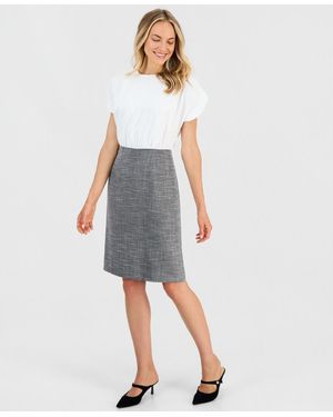 Kasper Petite Crewneck Twofer Dress - White