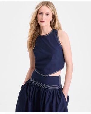 On 34th Poplin Tie-back Tank Top - Blue
