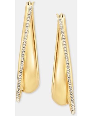 DKNY Pave Crossover Oval Hoop Earrings - Metallic