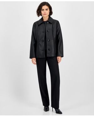 Anne Klein Single-breasted Leather Coat - Black