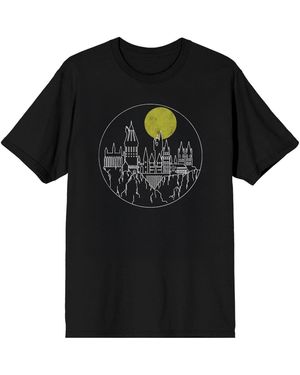 Harry Potter Hogwarts First Year Lined Art Crew Neck Short Sleeve T-shirt - Black