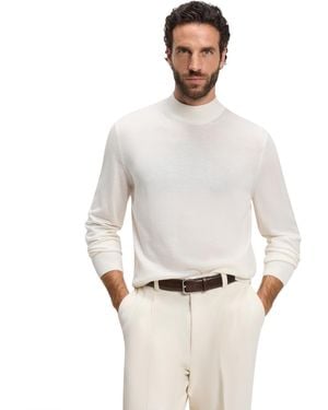 BOSS Boss By Extra-fine Merino Wool Mock-neck Regular-fit Sweater - White