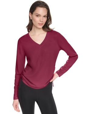 DKNY Long-sleeve Ruched Tech Top - Red