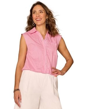 Democracy Petite Smocked Collar Woven Top - Pink