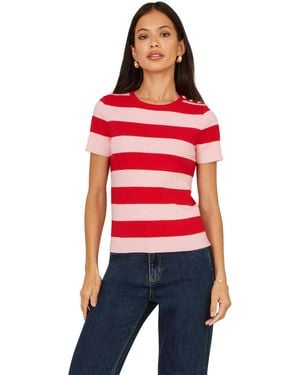 Yumi' Block Stripe Knitted Top - Red