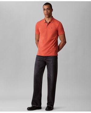 Calvin Klein Regular-fit Smooth Cotton Monogram Logo Polo Shirt - Red