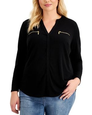 INC International Concepts Plus Size Zip-pocket Top - Black