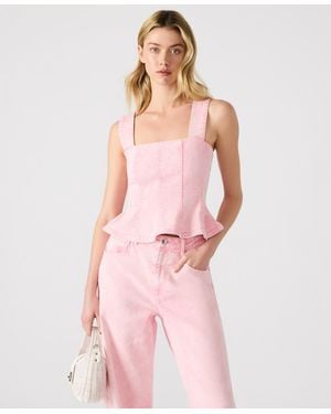 Steve Madden Denim Peplum Top - Pink