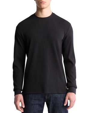 Calvin Klein Classic-fit Waffle-knit Long-sleeve T-shirt - Black