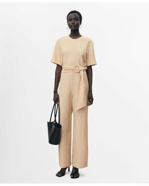 Mango Straight-fit Short-sleeved Jumpsuit - Natural
