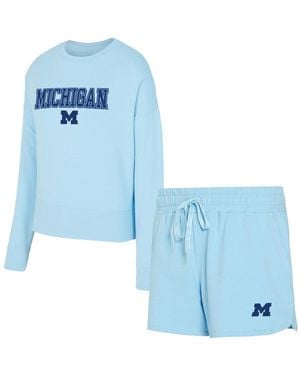 Concepts Sport  2-piece Michigan Wolverines Elevation Tri-blend Long Sleeve Top And Shorts Set - Blue