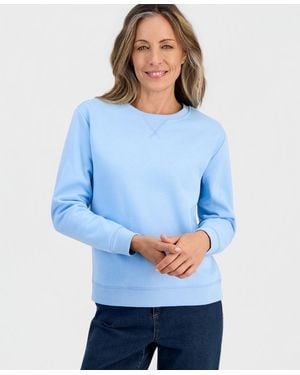 Style & Co. Petite Crewneck Long-sleeve Fleece Sweatshirt - Blue