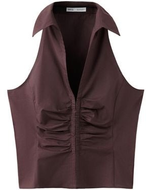 Mango Ruched V-neck Sleeveless Blouse - Purple
