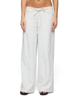 Edikted Parker Pinstripe Tie Belt Pants - White
