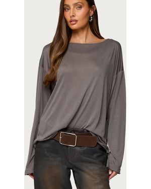 Edikted Oversized Semi Sheer Long Sleeve T Shirt - Gray