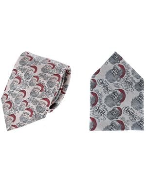 Trafalgar Santa Claus Is Watching Silk Tie And Pocket Square Bundle - Gray