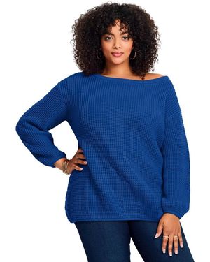 Avenue Waffle Stitch Pullover Sweater - Blue