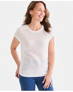 Style & Co. Open-stitch Cap-sleeve Sweater - White
