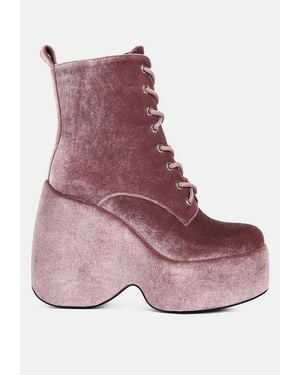 Rag & Co Ashcan High Platform Velvet Ankle Boots - Purple