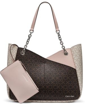 Calvin Klein Zoe Signature Chain Tote Bag - Brown