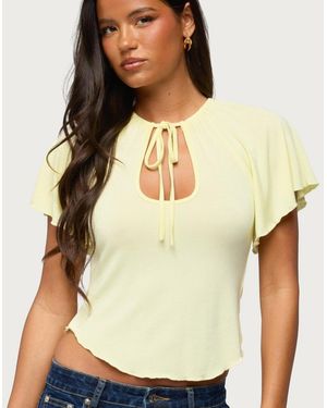Edikted Roye Keyhole Tie-front Flutter Top - Yellow