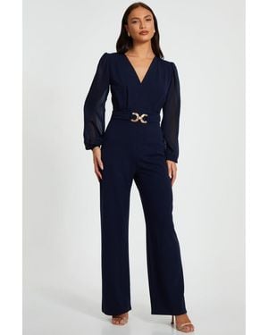 Quiz Black Chiffon Buckle Palazzo Jumpsuit - Blue