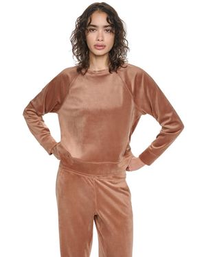 DKNY Velour Raglan Long-sleeve Pullover Top - Brown