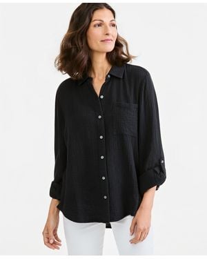 Style & Co. Cotton Gauze Roll-tab Shirt - Black