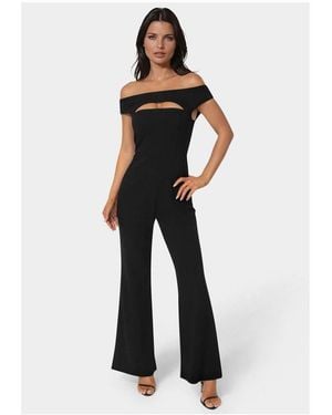 Bebe Off The Shoulder Cut Out Wide Leg Jumpsuit - White