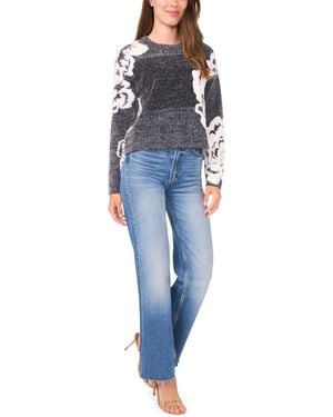 SAM & JESS Jacquard Floral Crewneck Sweater - Blue