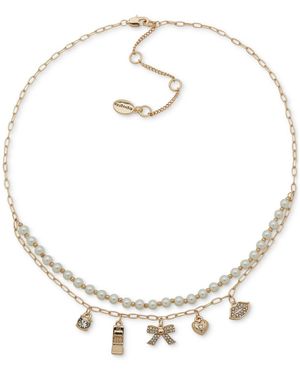 Clueless Gold-tone Crystal Charm & Imitation Pearl Beaded Layered Statement Necklace - Metallic